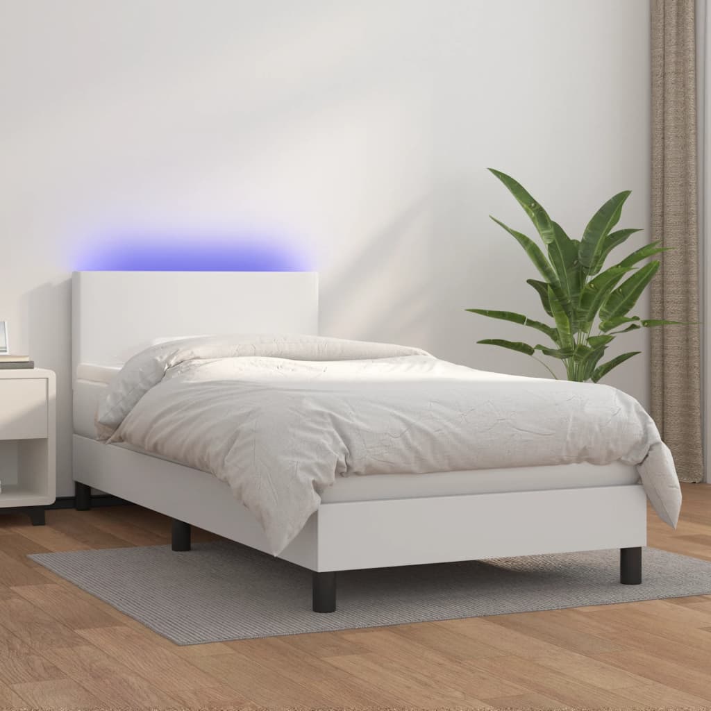 Box spring postel s matrací a LED bílá 80 x 200 cm umělá kůže