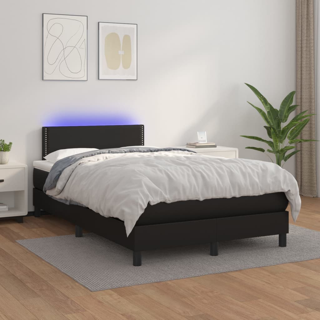 Box spring postel s matrací a LED černá 120x200 cm umělá kůže