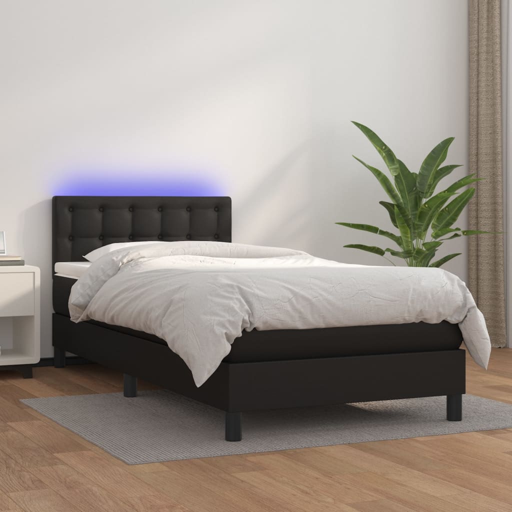 Box spring postel s matrací a LED černá 90x200 cm umělá kůže
