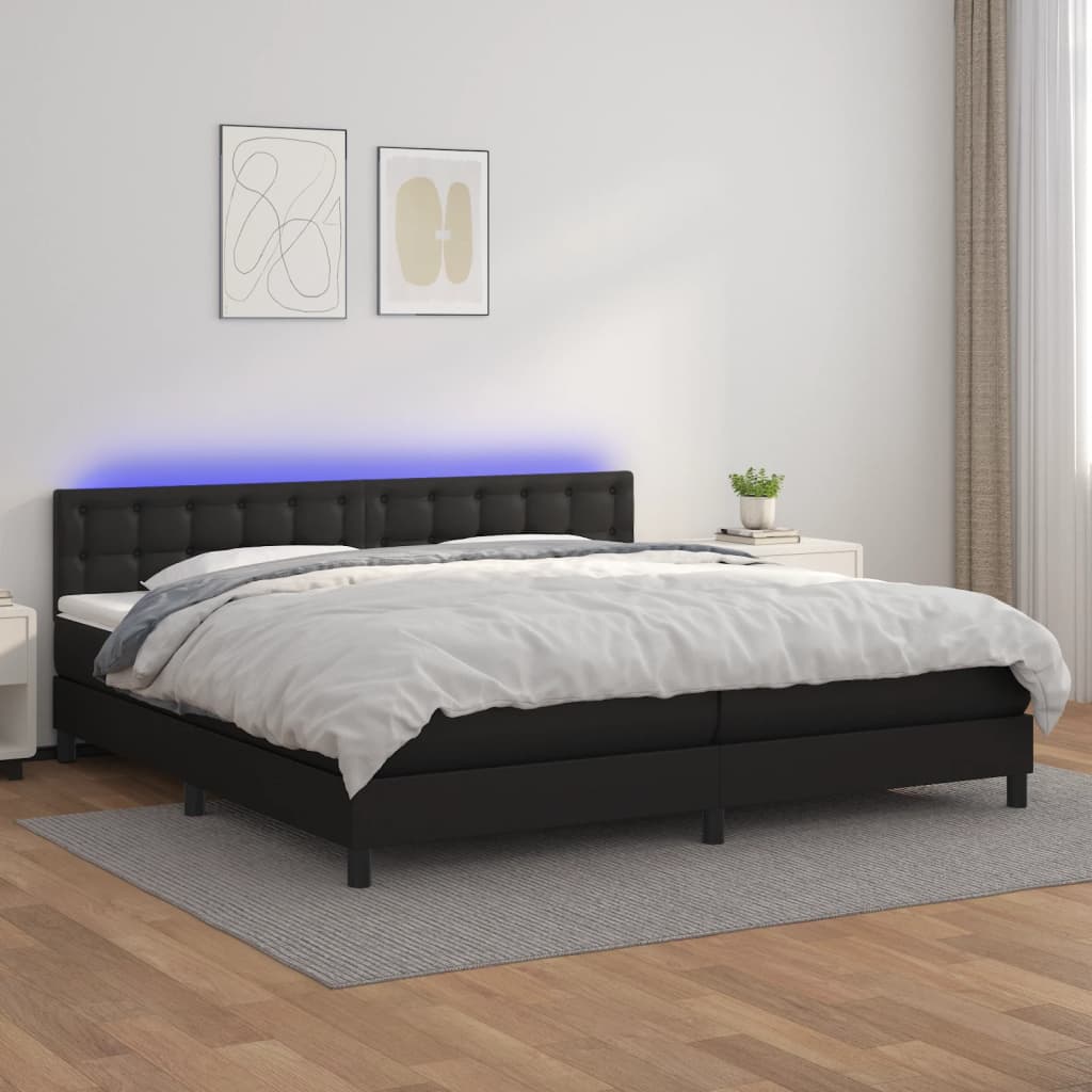 Box spring postel s matrací a LED černá 200x200 cm umělá kůže
