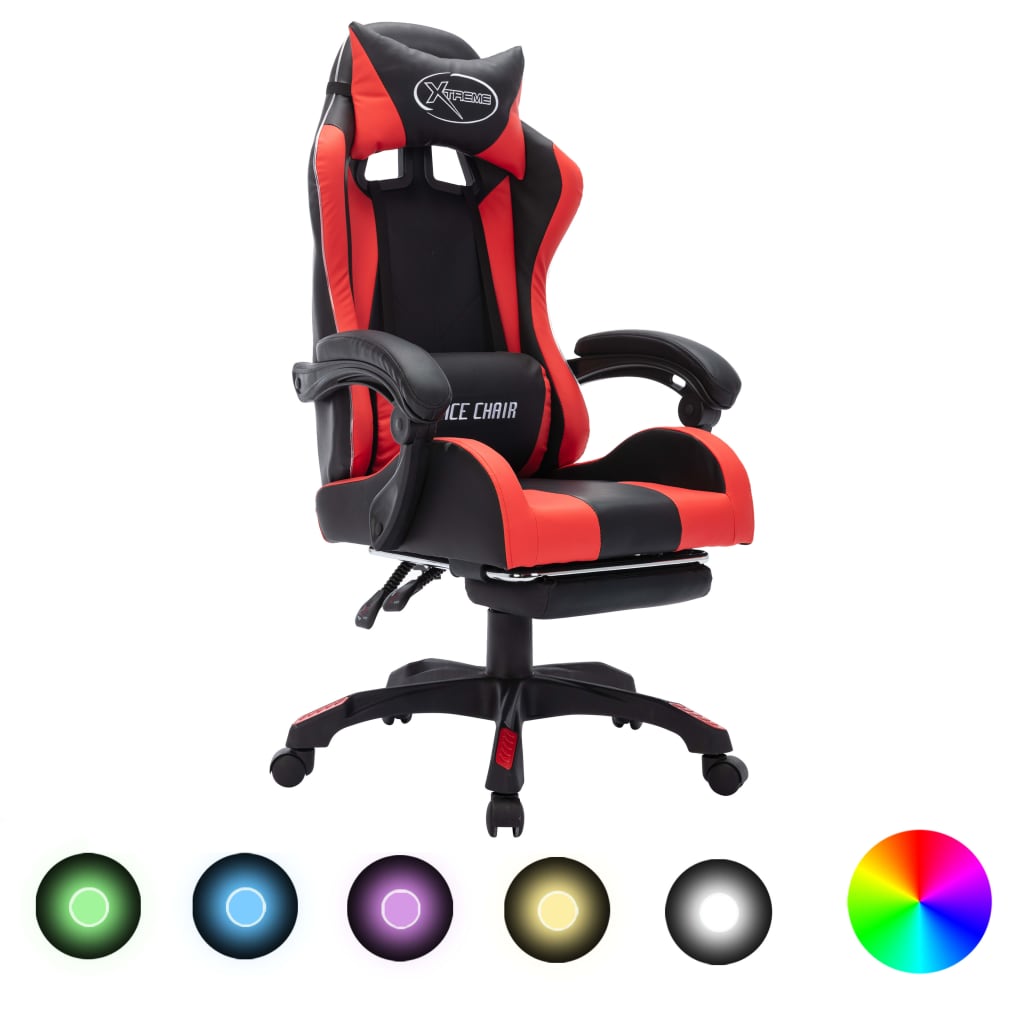 Herní židle s RGB LED podsvícením červeno-černá faux kůže