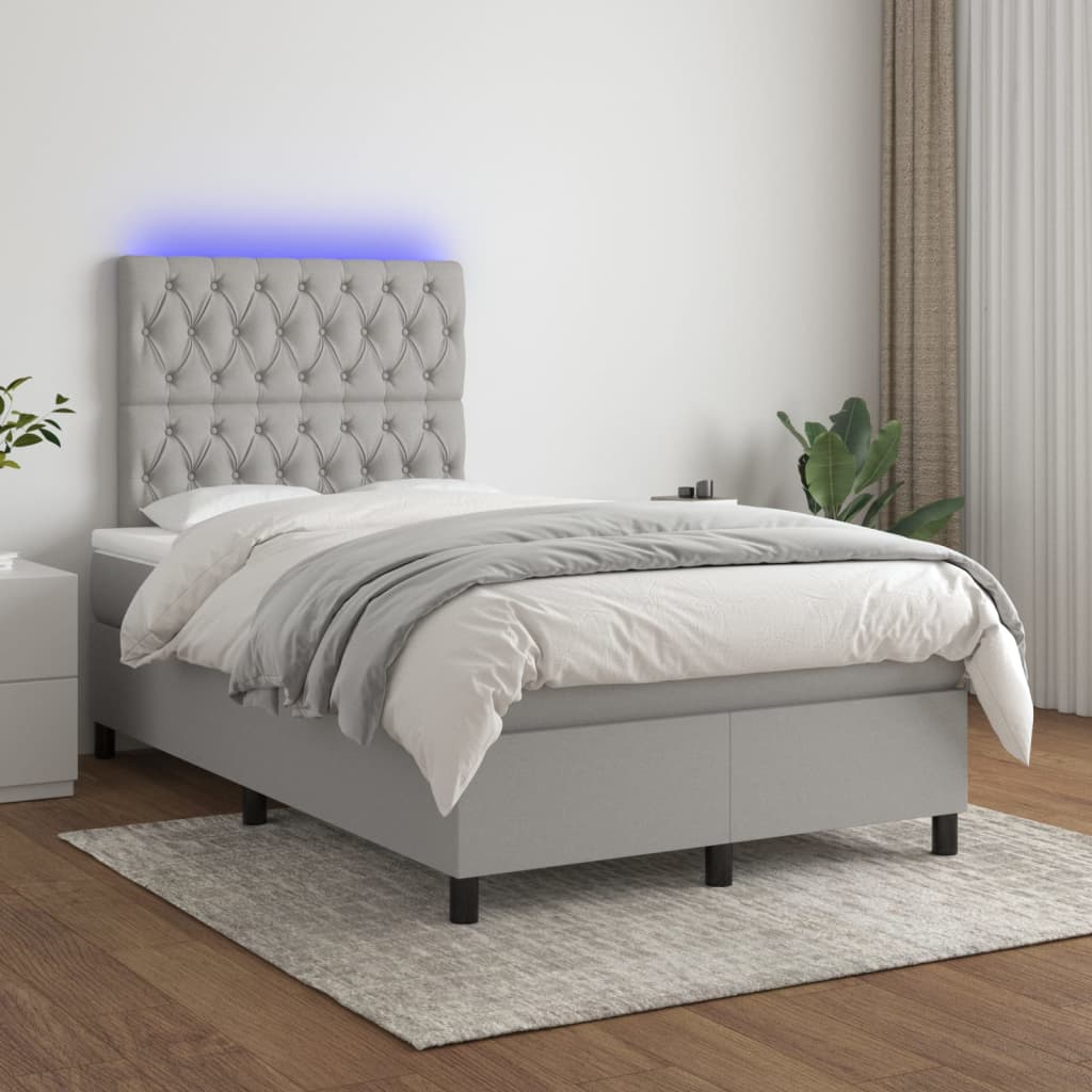 Box spring postel s matrací a LED světle šedá 120x200 cm textil