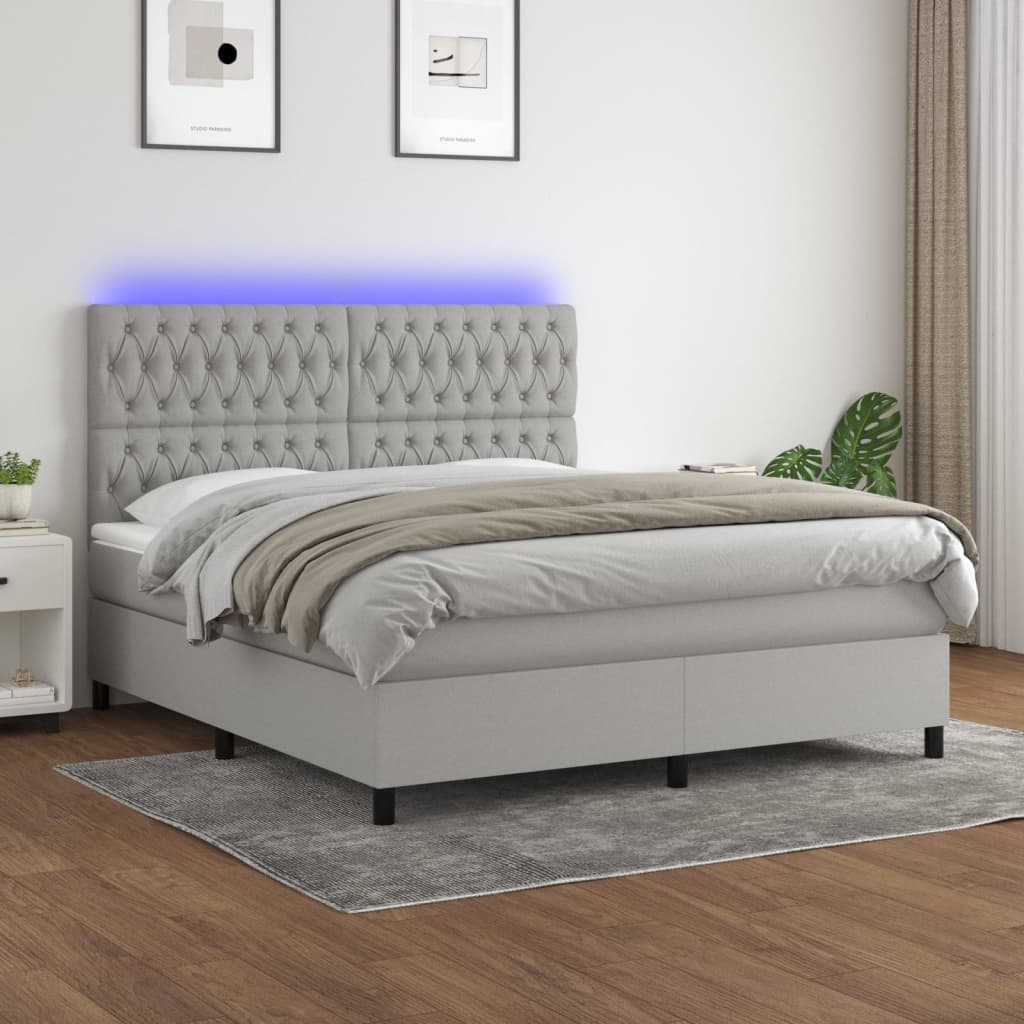 Box spring postel s matrací a LED světle šedá 160x200 cm textil