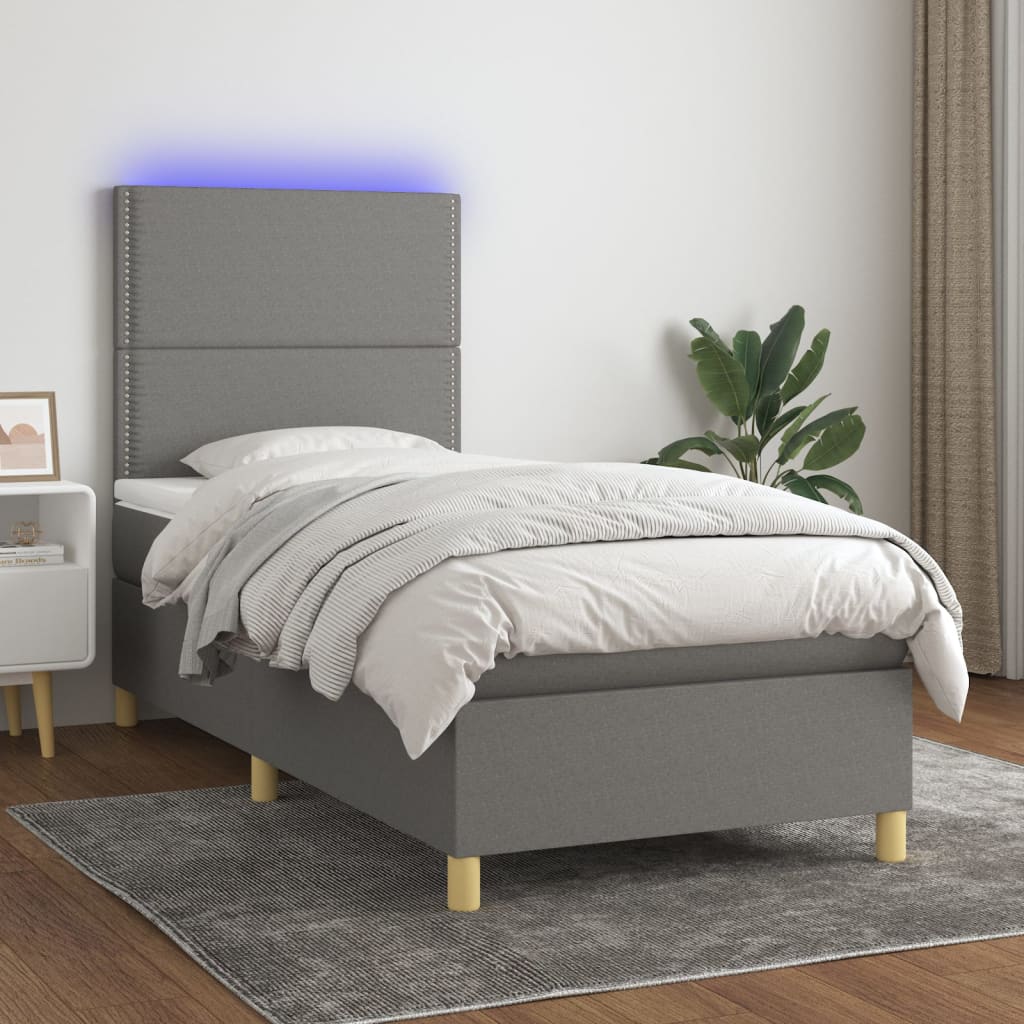 Box spring postel s matrací a LED tmavě šedá 100x200 cm textil