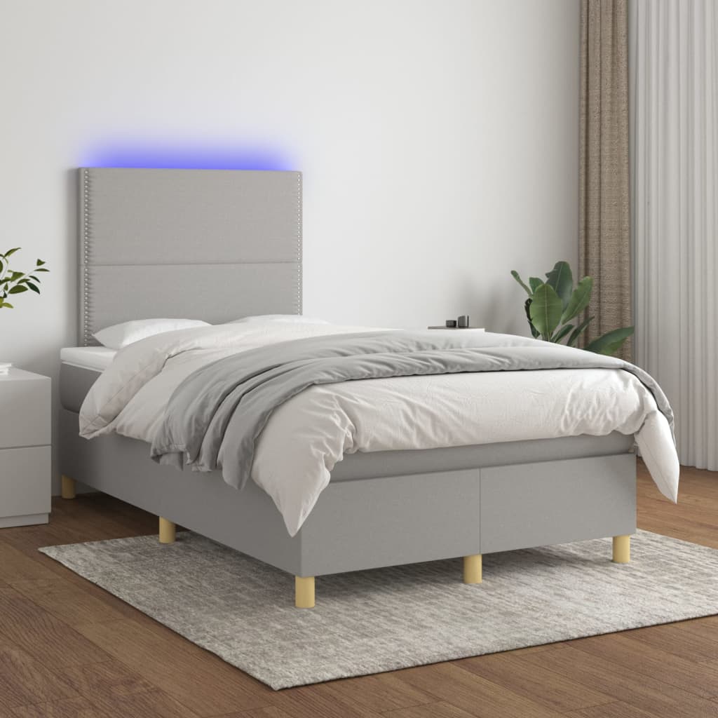 Box spring postel s matrací a LED světle šedá 120x200 cm textil