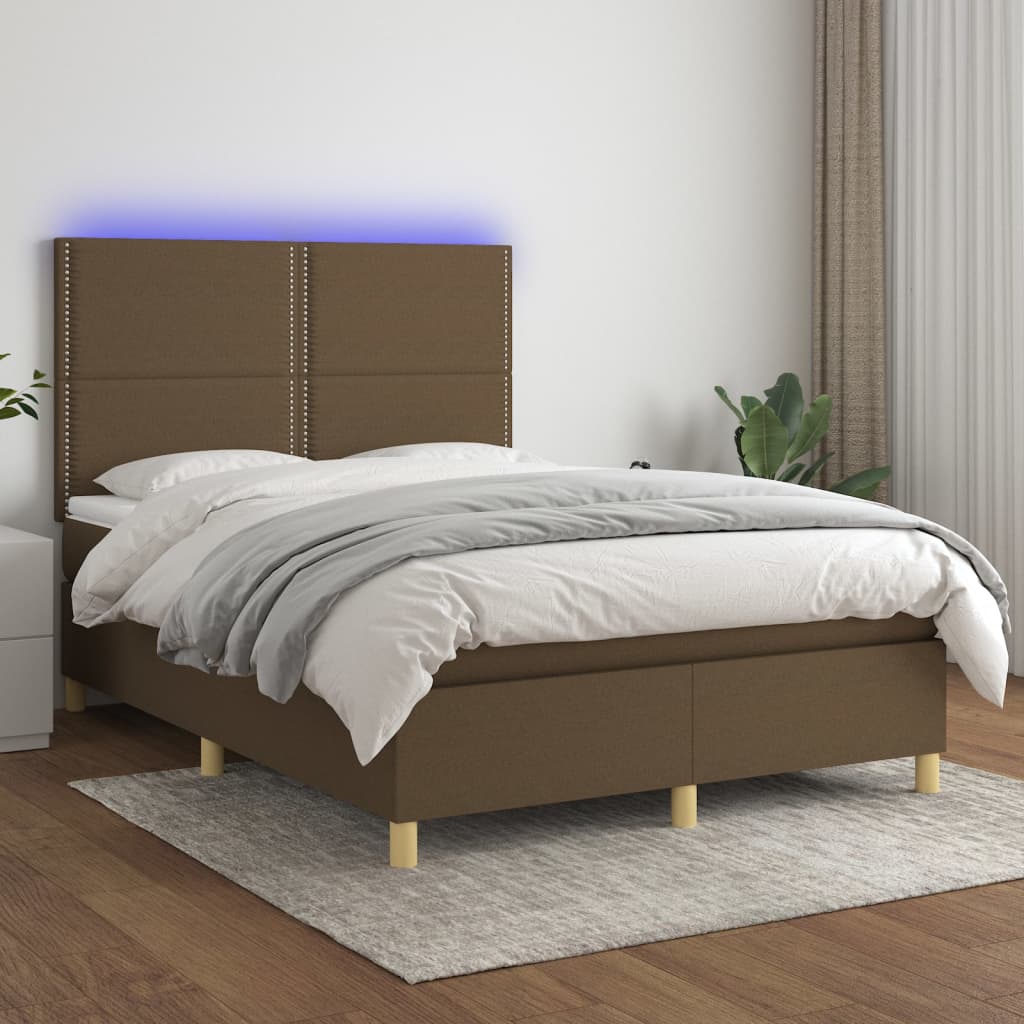 Box spring postel s matrací a LED tmavě hnědá 140x200 cm textil