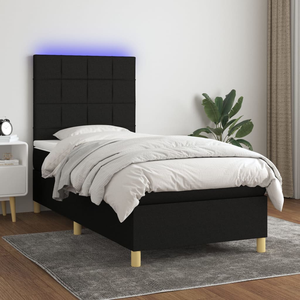 Box spring postel s matrací a LED černá 90x190 cm textil