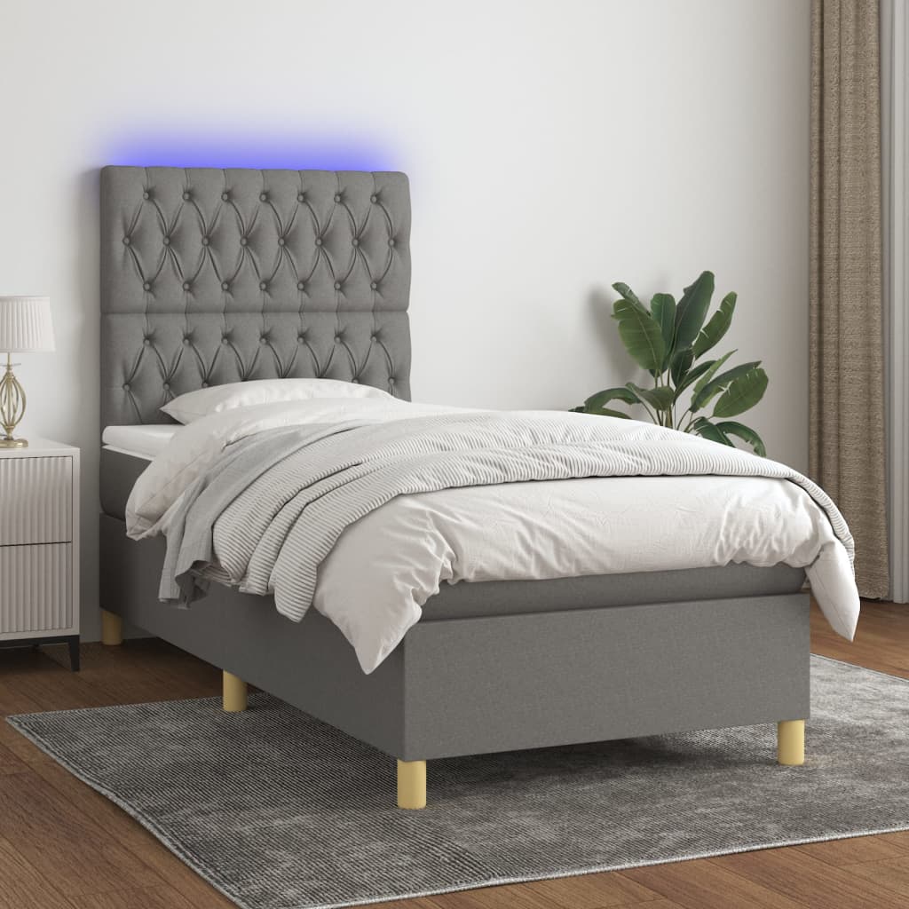 Box spring postel s matrací a LED tmavě šedá 90x190 cm textil