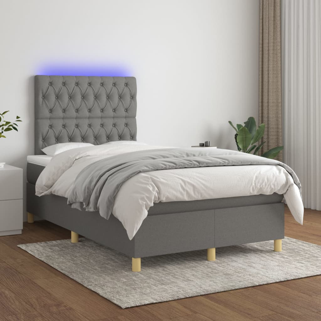 Box spring postel s matrací a LED tmavě šedá 120x200 cm textil