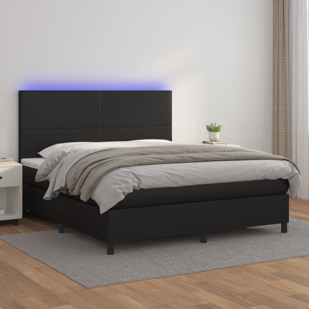 Box spring postel s matrací a LED černá 180x200 cm umělá kůže