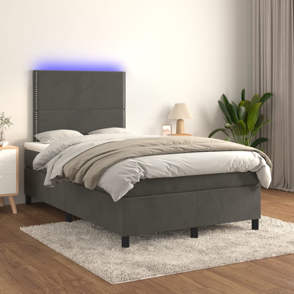 Box spring postel s matrací a LED tmavě šedá 120x200 cm samet