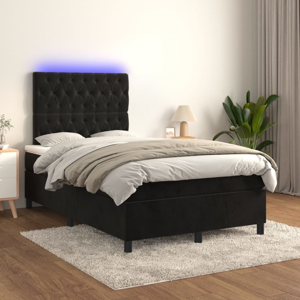 Box spring postel s matrací a LED černá 120x200 cm samet