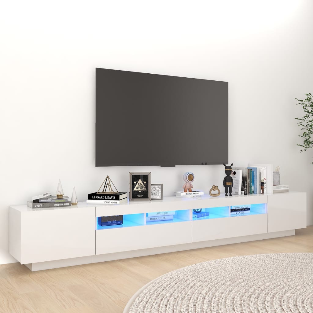 TV skříňka s LED osvětlením bílá s vysokým leskem 260x35x40 cm