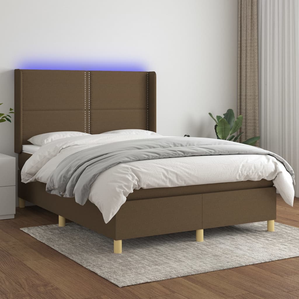 Box spring postel s matrací a LED tmavě hnědá 140x200 cm textil