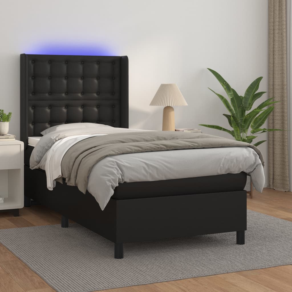 Box spring postel s matrací a LED černá 100x200 cm umělá kůže