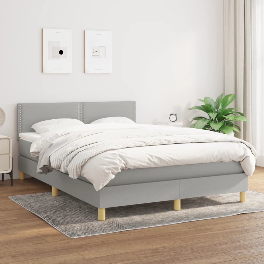 Box spring postel s matrací světle šedá 140 x 190 cm textil