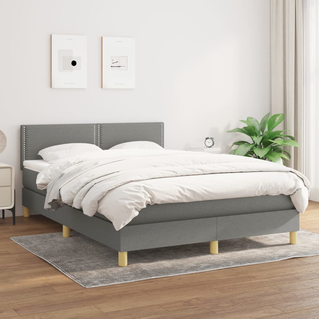 Box spring postel s matrací tmavě šedý 140 x 190 cm textil