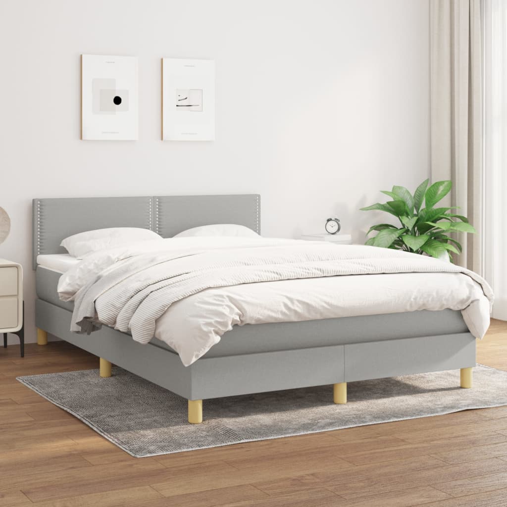 Box spring postel s matrací světle šedá 140 x 200 cm textil