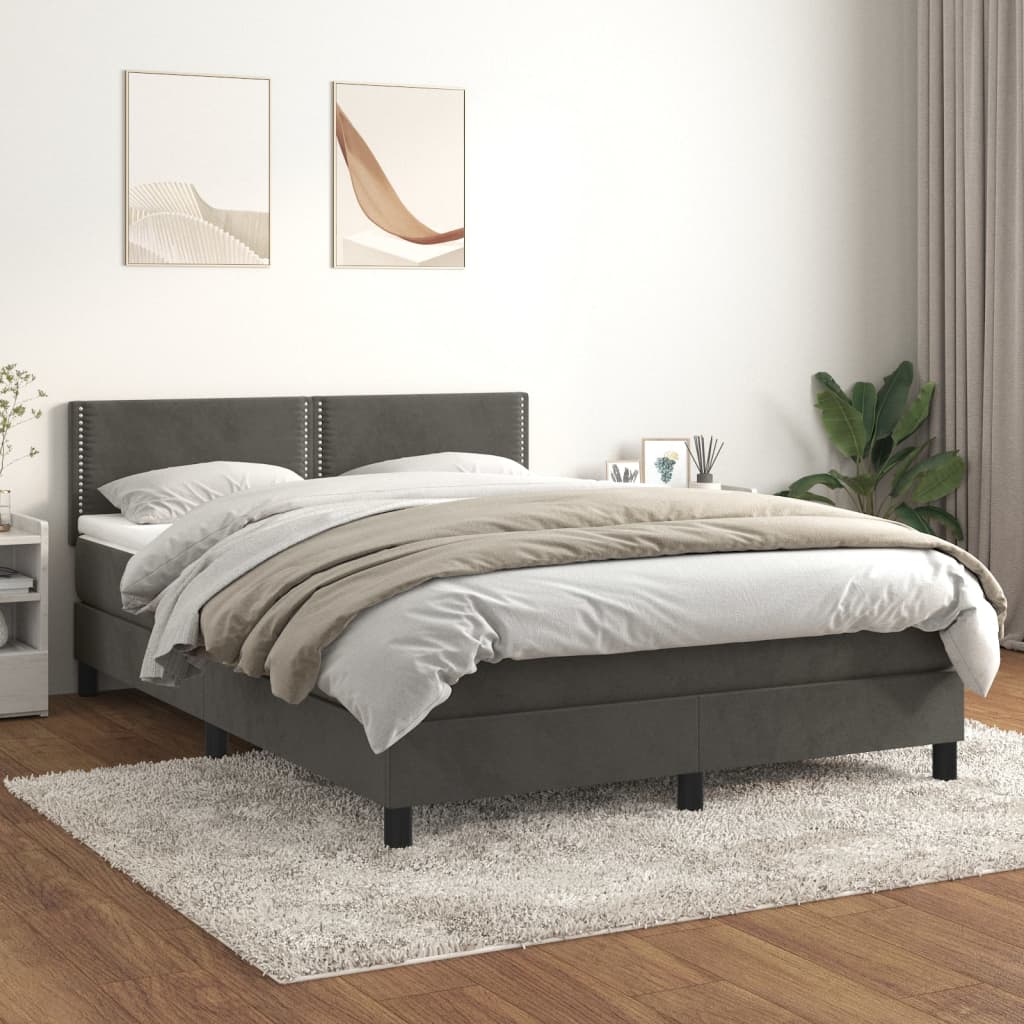 Box spring postel s matrací tmavě šedá 140x200 cm samet