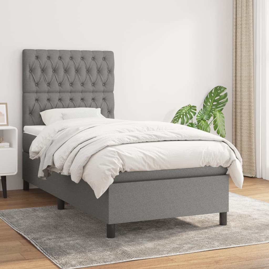 Box spring postel s matrací tmavě šedá 90x190 cm textil