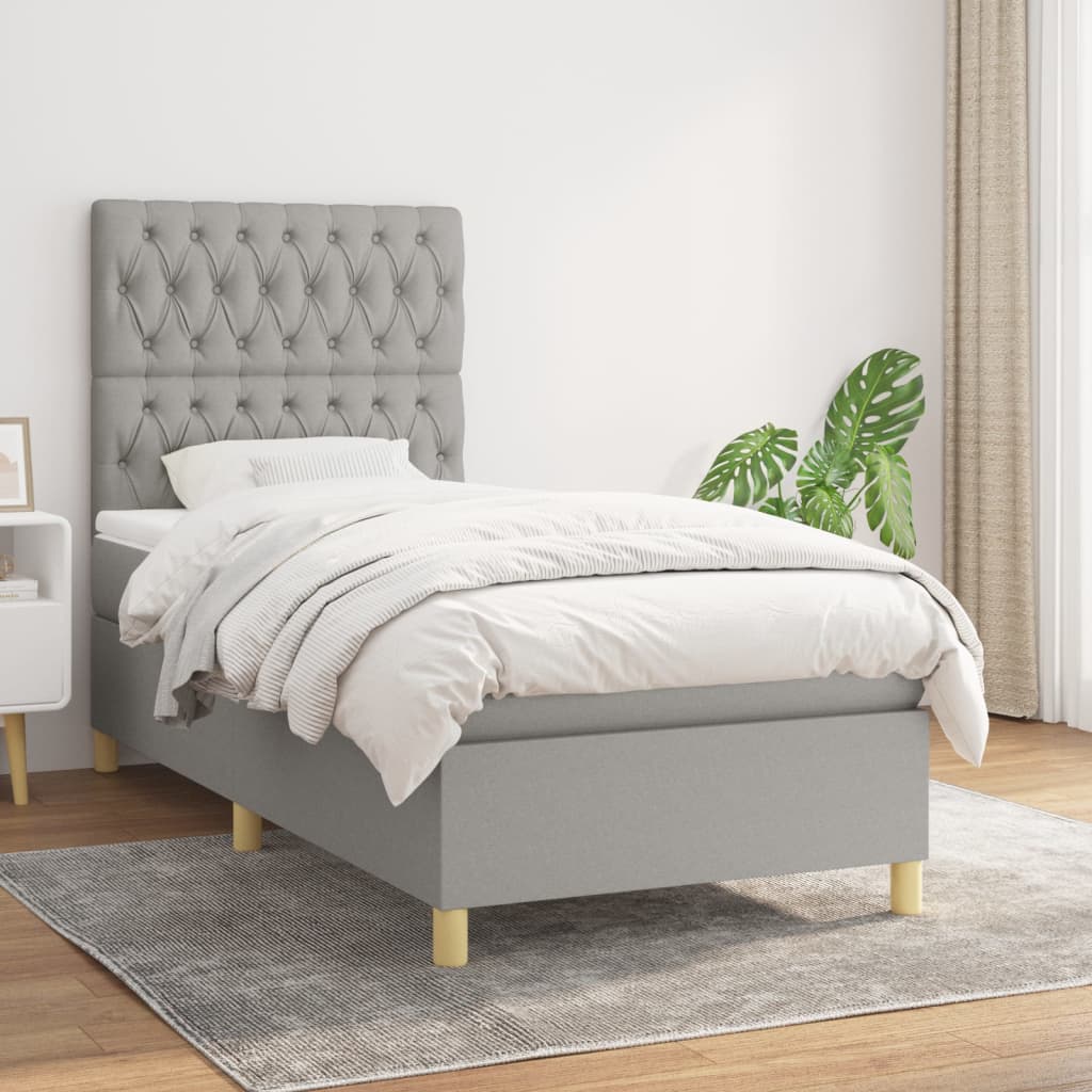 Box spring postel s matrací světle šedá 90x190 cm textil