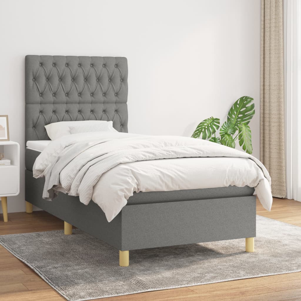 Box spring postel s matrací tmavě šedá 90x190 cm textil