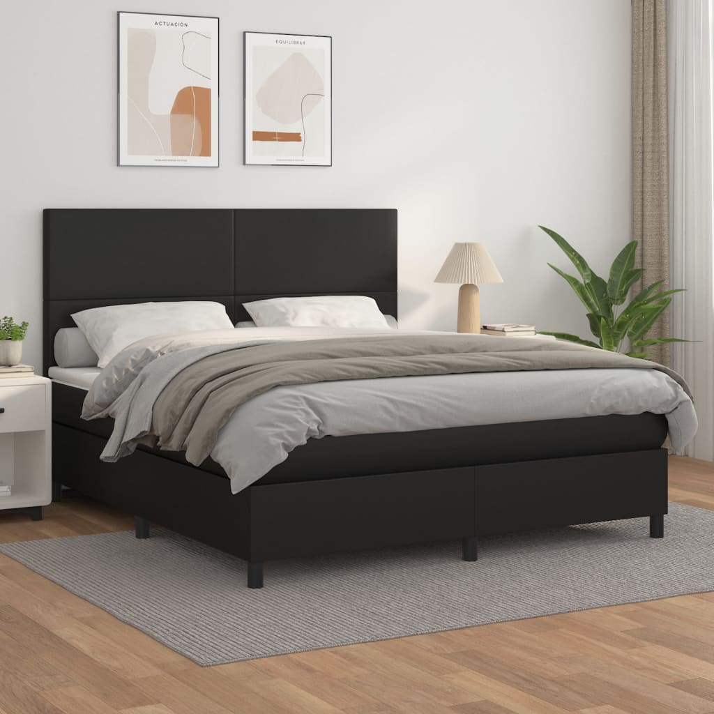 Box spring postel s matrací černá 180x200 cm umělá kůže