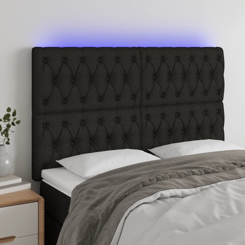 Čelo postele s LED černé 144x7x118/128 cm textil