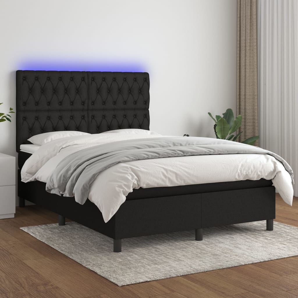 Box spring postel s matrací a LED černá 140x200 cm textil