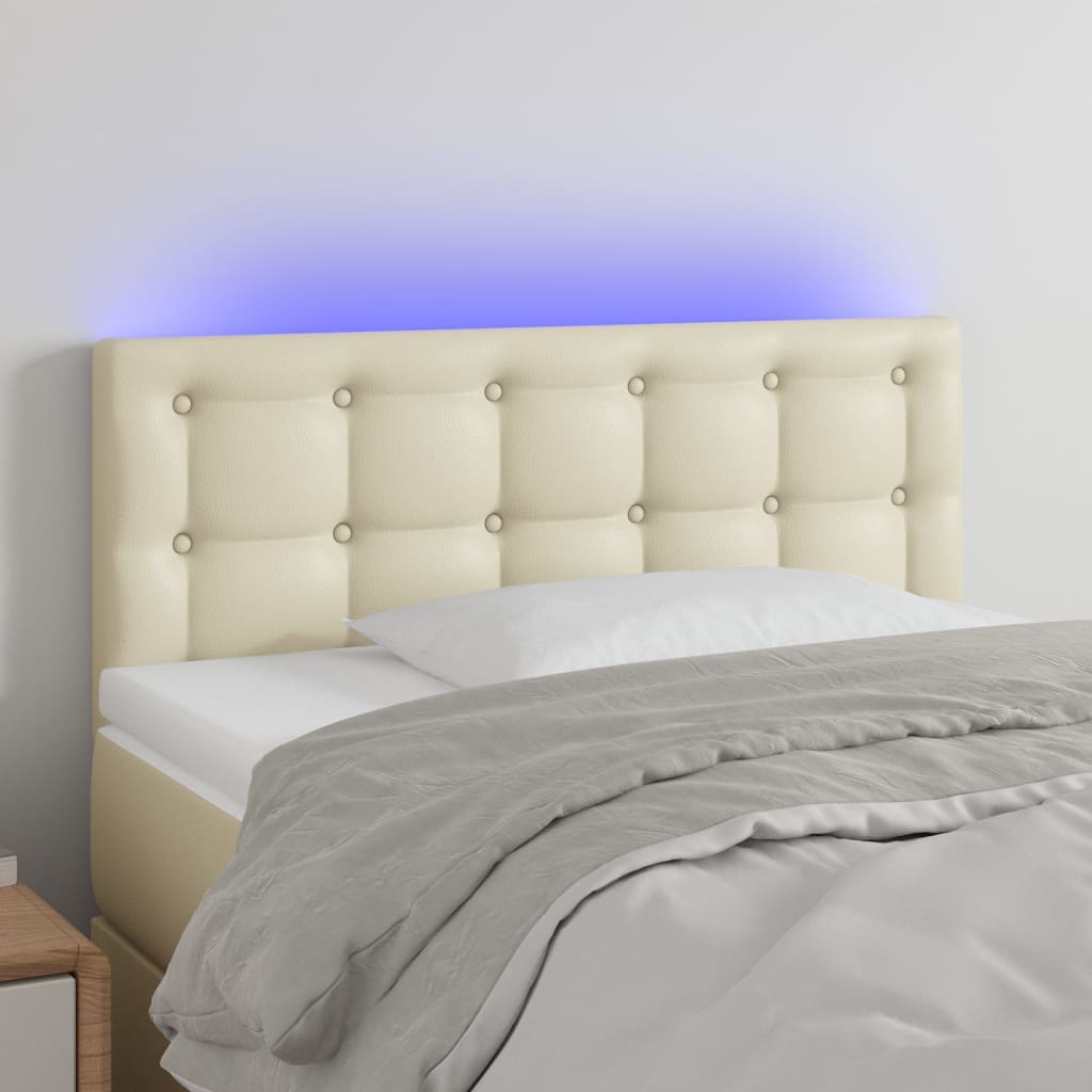 Čelo postele s LED krémové 80 x 5 x 78/88 cm umělá kůže
