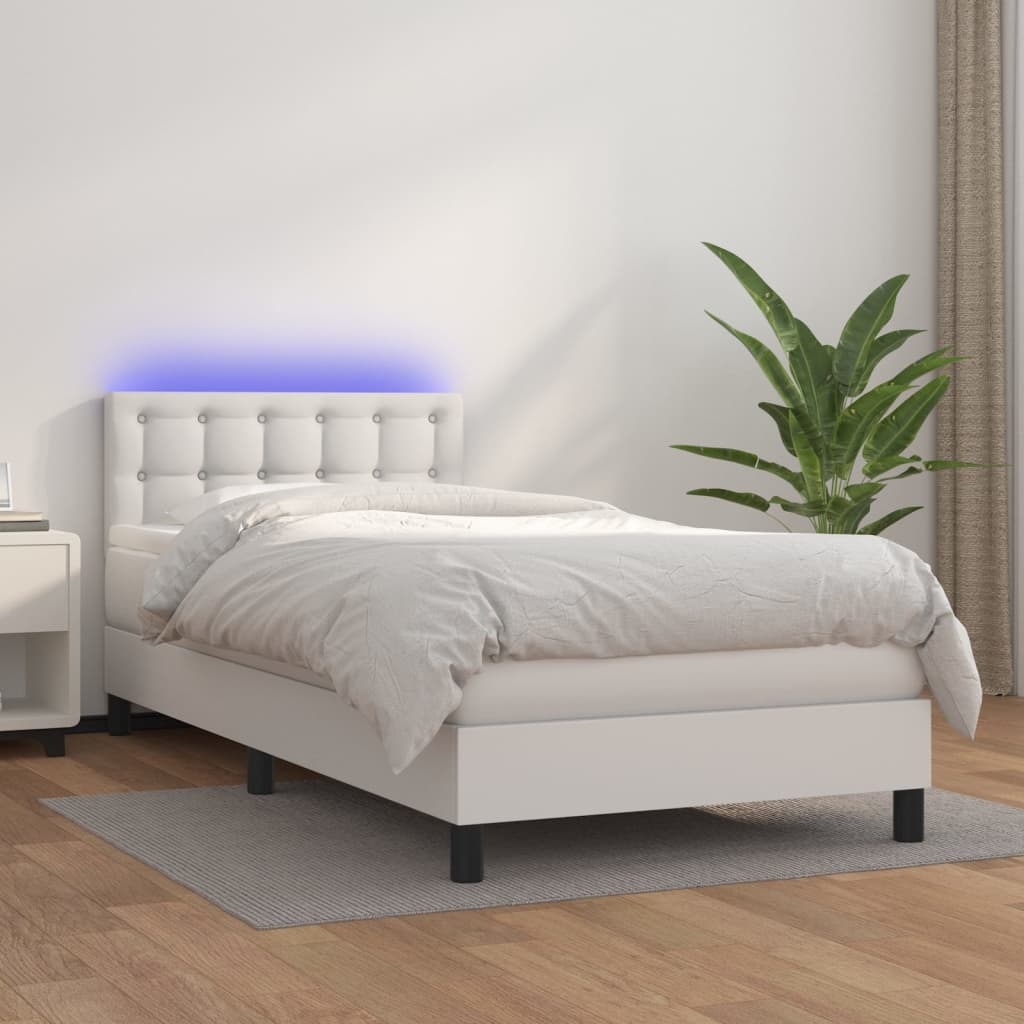 Box spring postel s matrací a LED bílá 80 x 200 cm umělá kůže