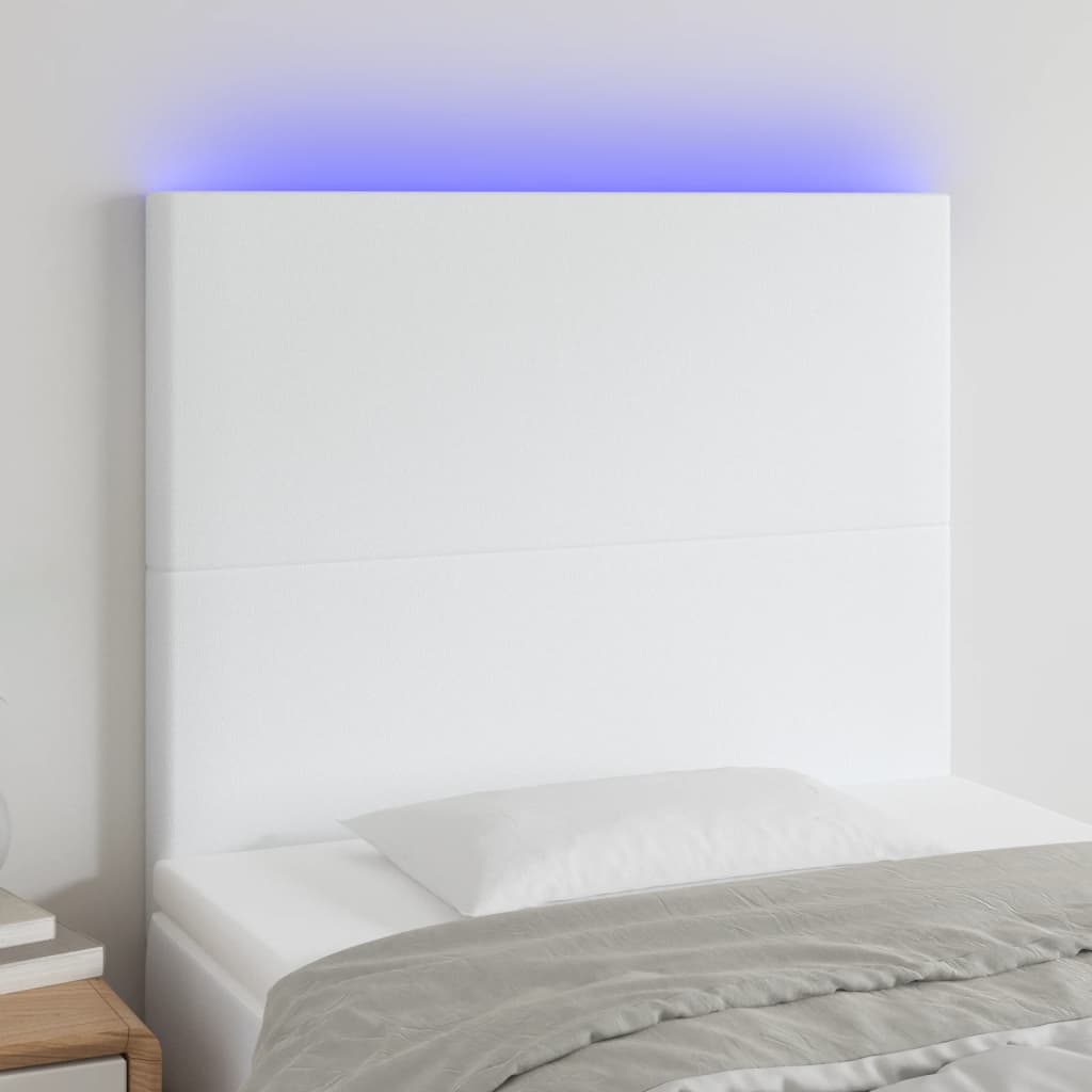 Čelo postele s LED bílé 100x5x118/128 cm umělá kůže