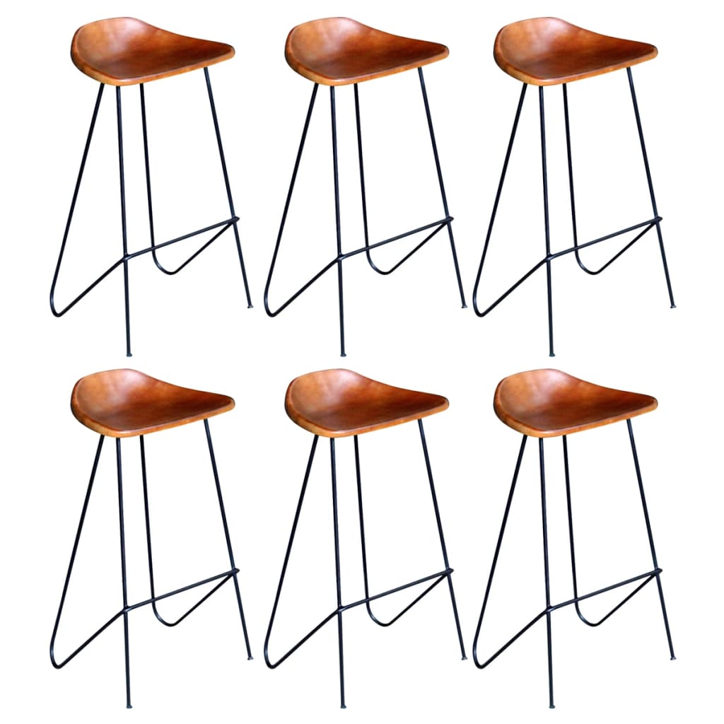 Barové židle 6 ks hnědé pravá kůže