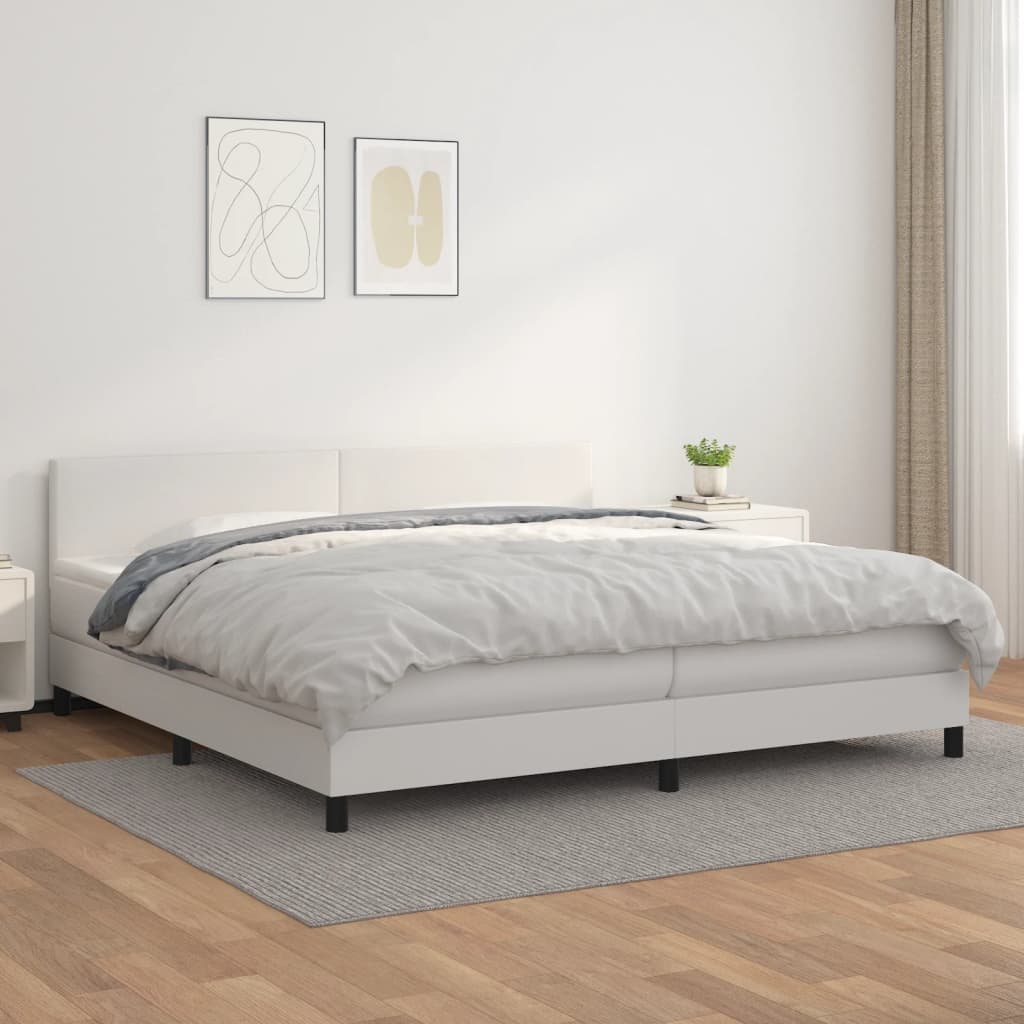 Box spring postel s matrací bílá 200x200 cm umělá kůže