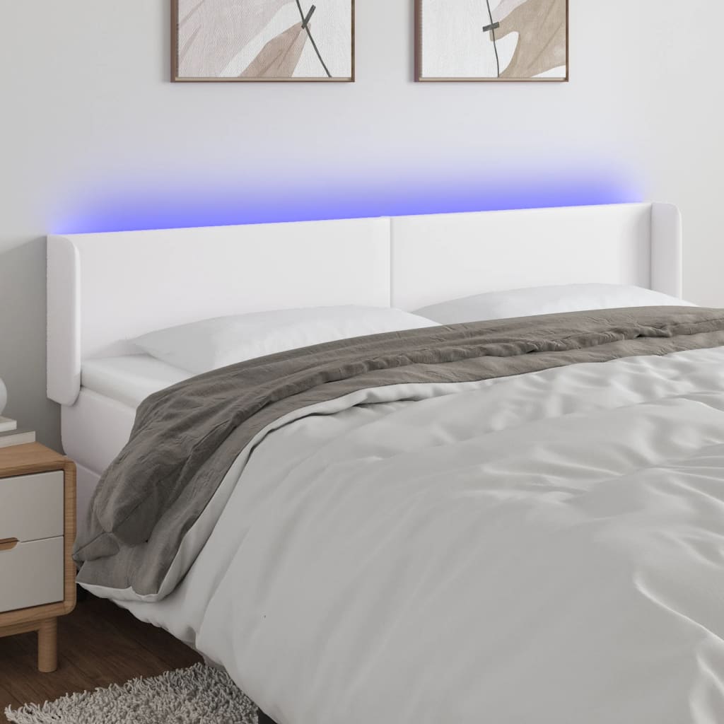 Čelo postele s LED bílé 203 x 16 x 78/88 cm umělá kůže