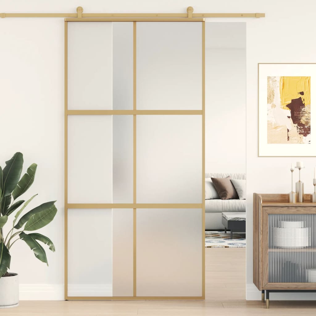 Posuvné dveře zlaté 102,5 x 205 cm mléčné ESG sklo a hliník