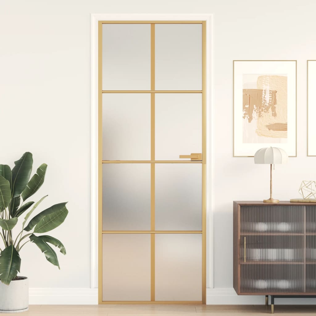 Interiérové dveře úzké zlaté 76x201,5 cm tvrzené sklo a hliník