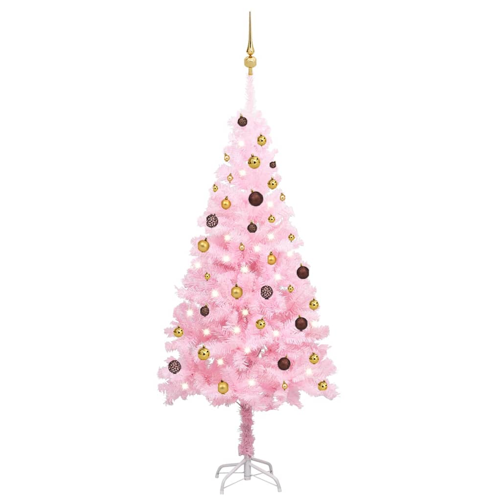 Umělý vánoční stromek s LED a sadou koulí růžový 180 cm PVC