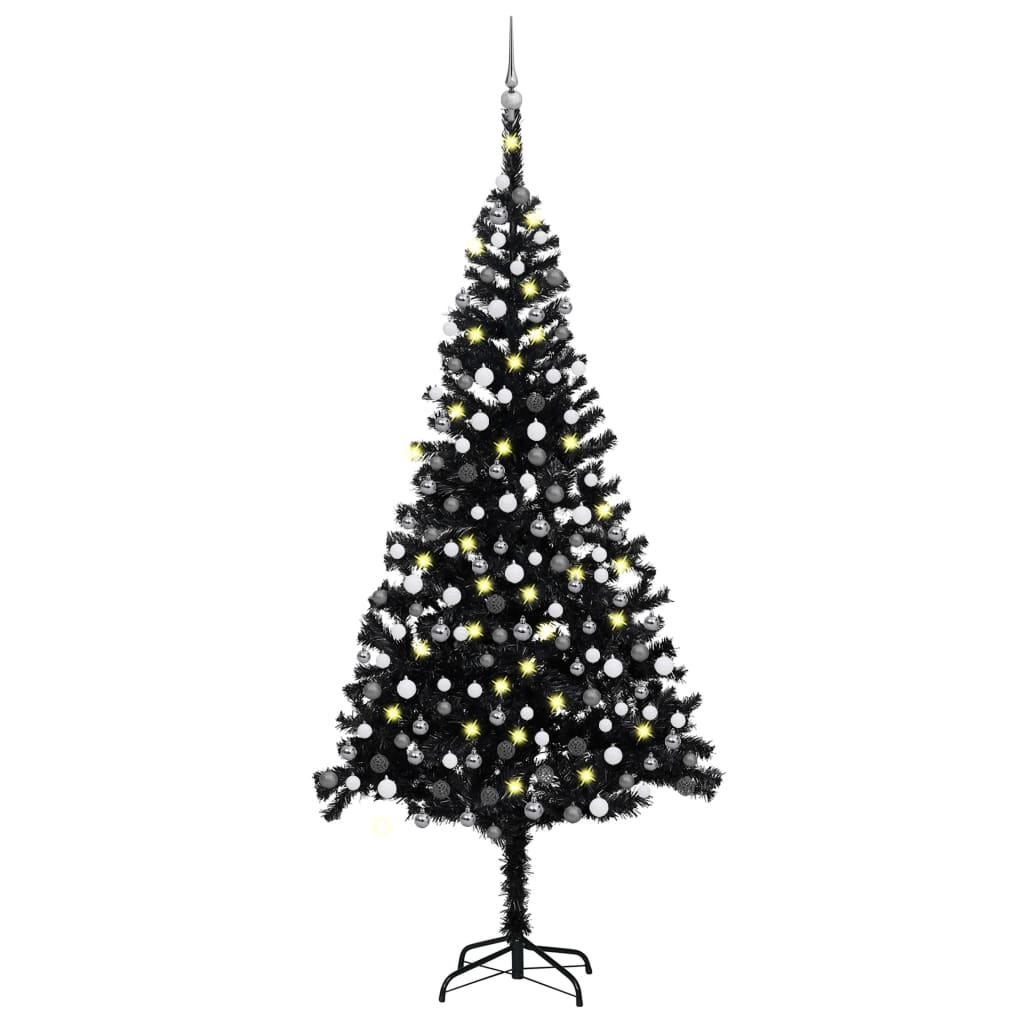 Umělý vánoční stromek s LED a sadou koulí černý 240 cm PVC