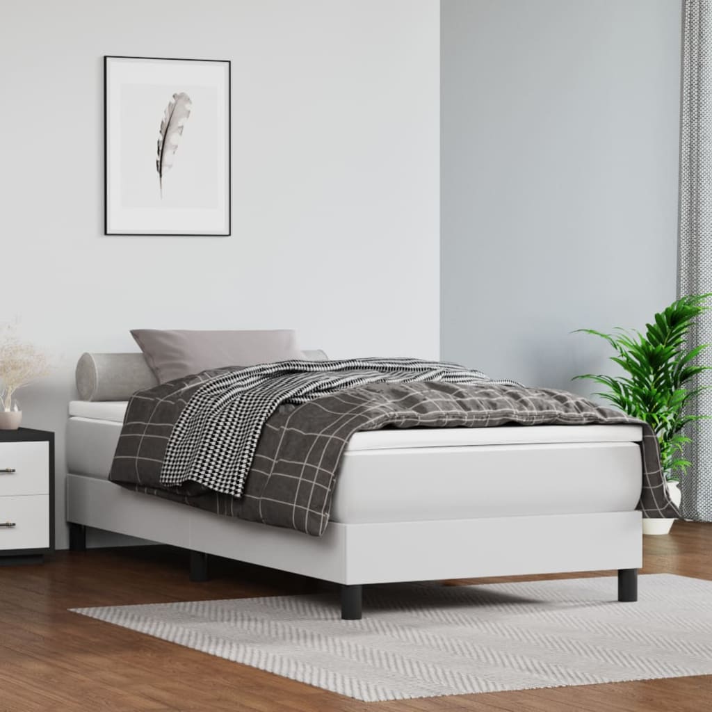 Box spring postel bílá 90 x 190 cm umělá kůže