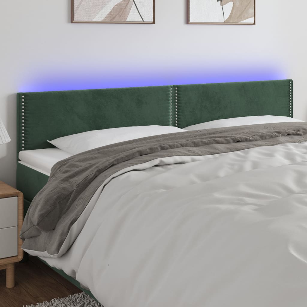 Čelo postele s LED tmavě zelené 200x5x78/88 cm samet