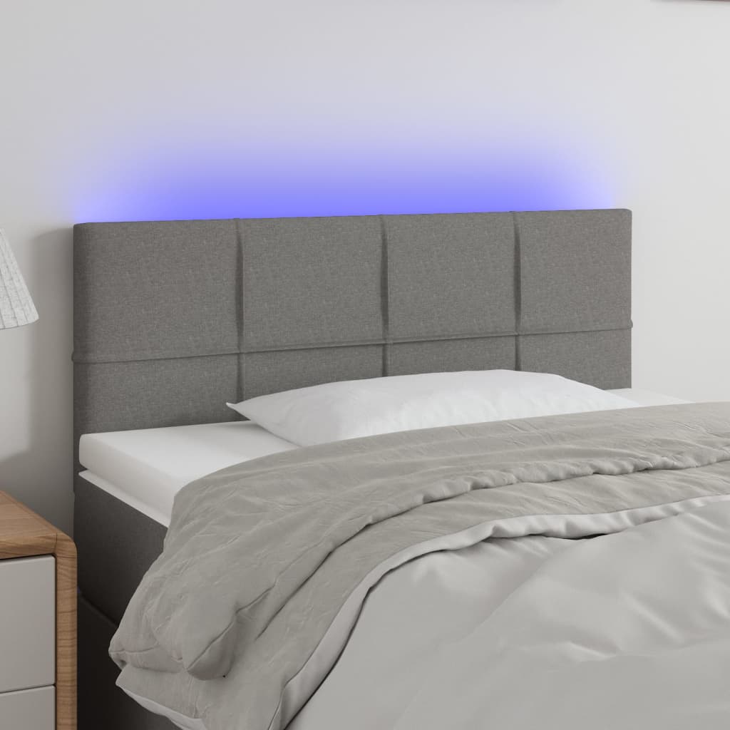 Čelo postele s LED tmavě šedé 100x5x78/88 cm textil
