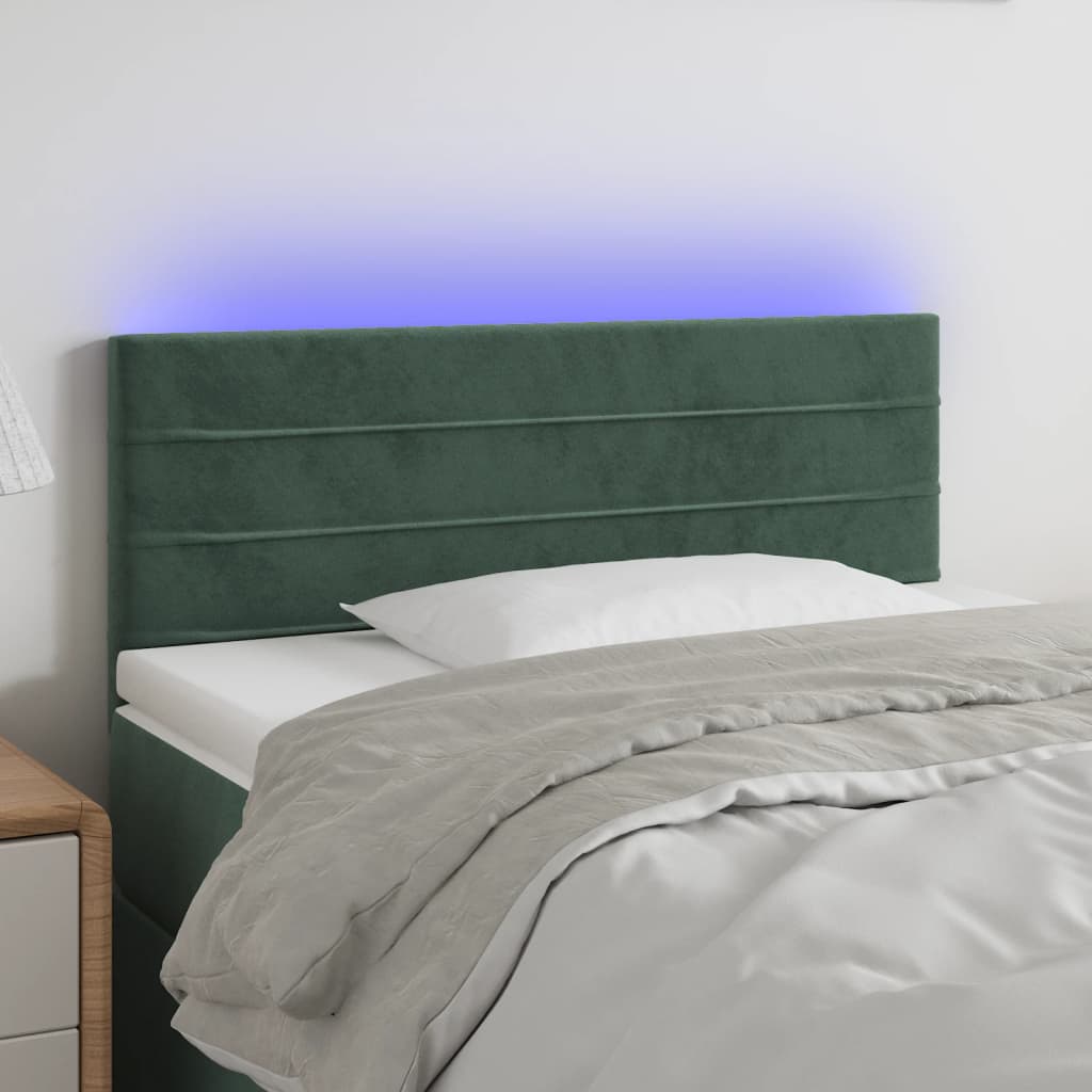 Čelo postele s LED tmavě zelené 90x5x78/88 cm samet