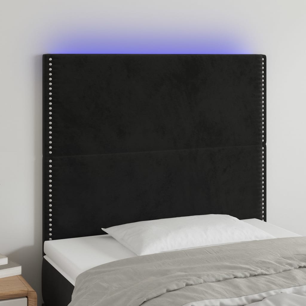 Čelo postele s LED černé 100x5x118/128 cm samet