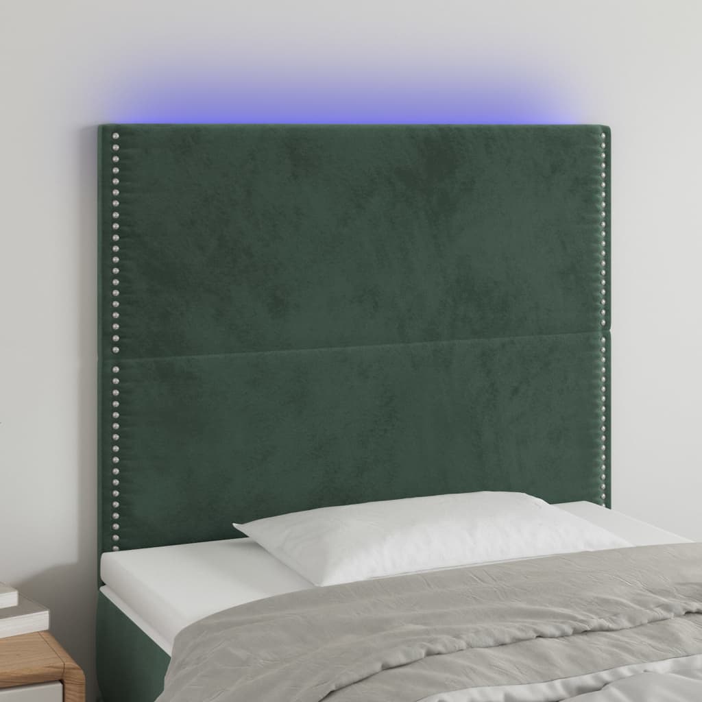 Čelo postele s LED tmavě zelená 100x5x118/128 cm samet