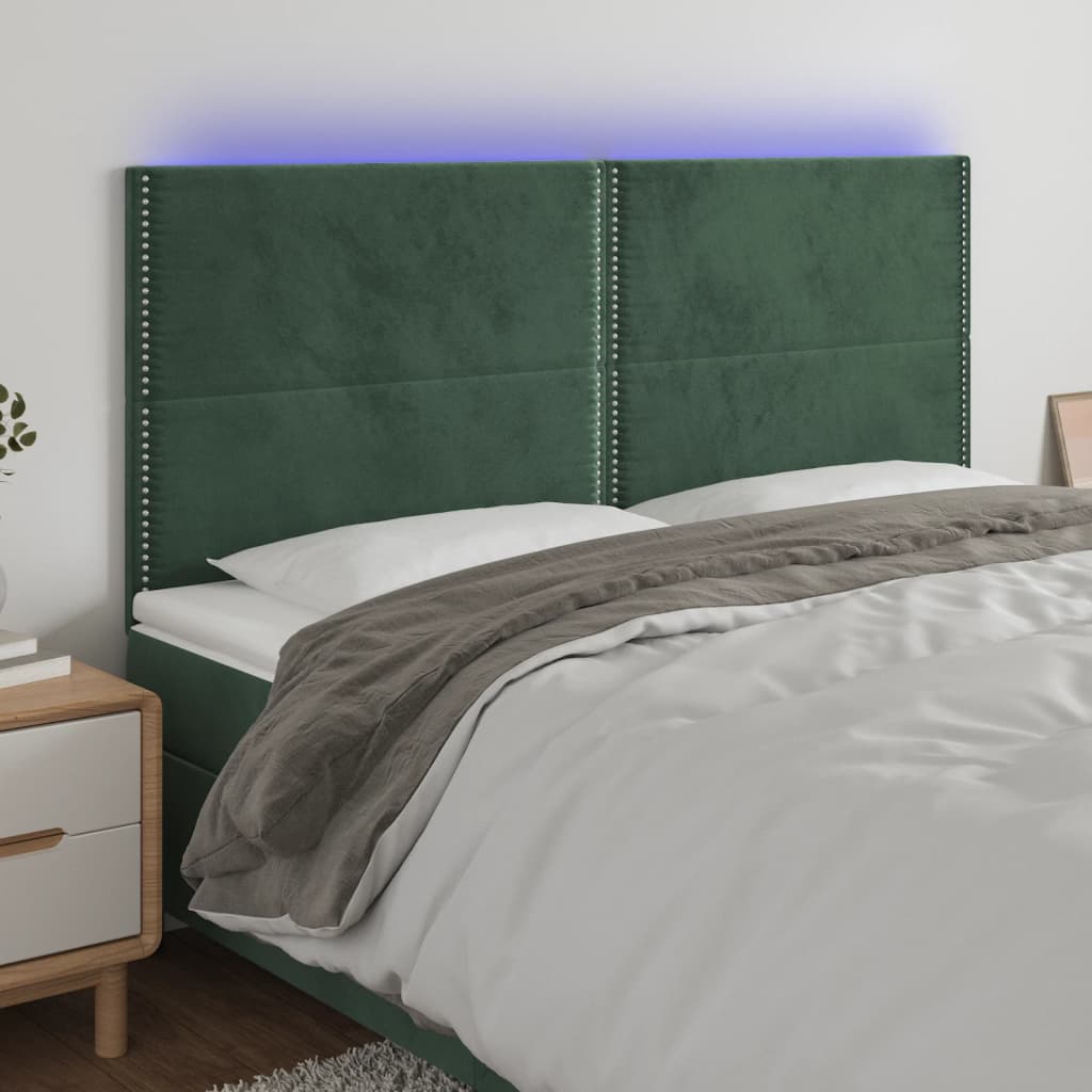 Čelo postele s LED tmavě zelené 200x5x118/128 cm samet