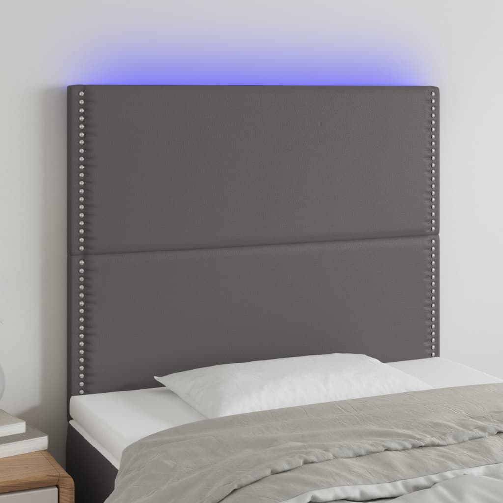 Čelo postele s LED šedé 80x5x118/128 cm umělá kůže