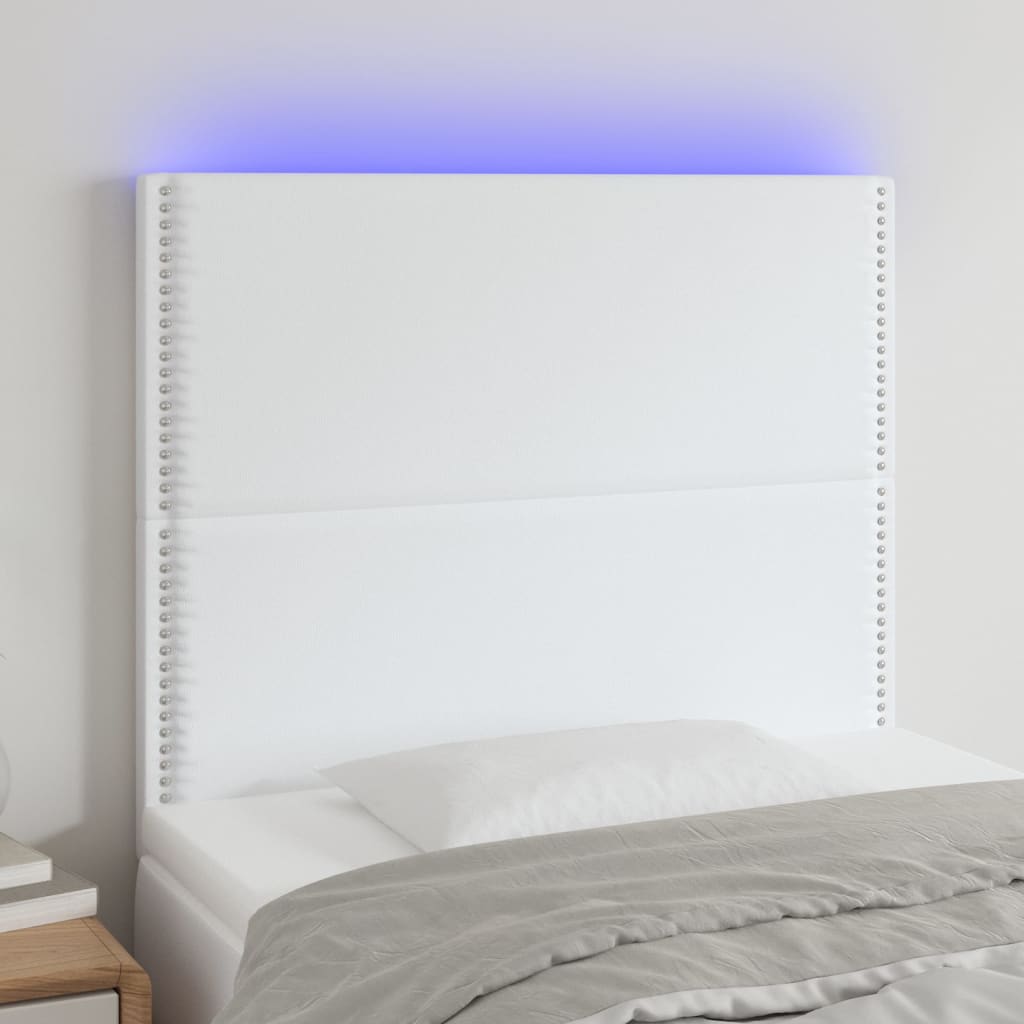 Čelo postele s LED bílé 100x5x118/128 cm umělá kůže