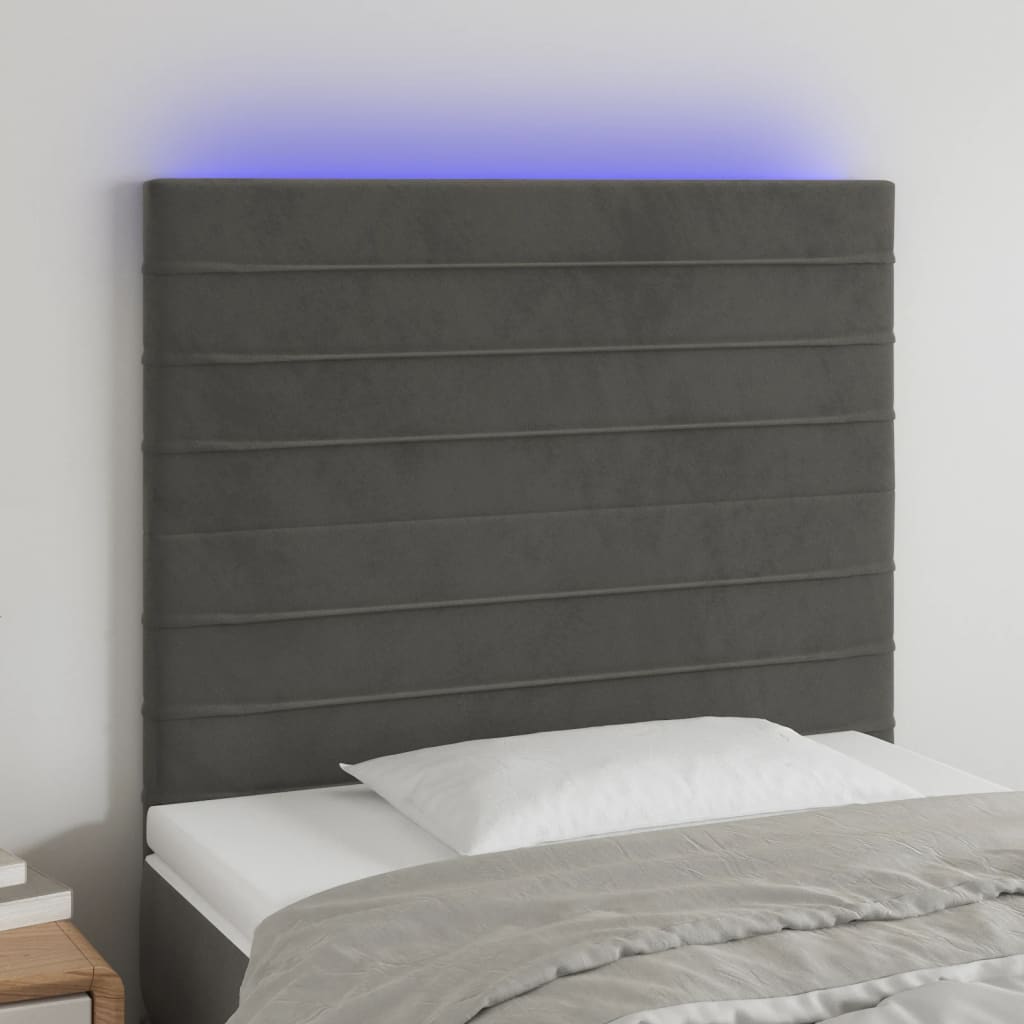 Čelo postele s LED tmavě šedé 80x5x118/128 cm samet