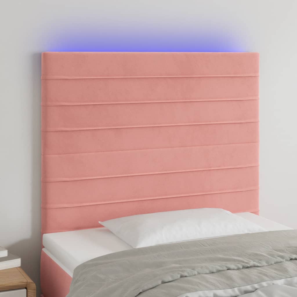 Čelo postele s LED růžové 90x5x118/128 cm samet